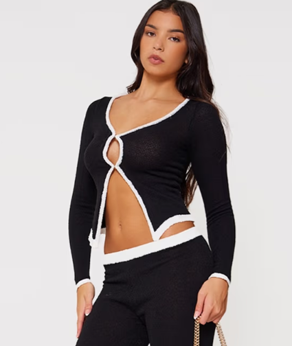 Plt - Monochrome Towel Knitted Contrast Detail Trousers