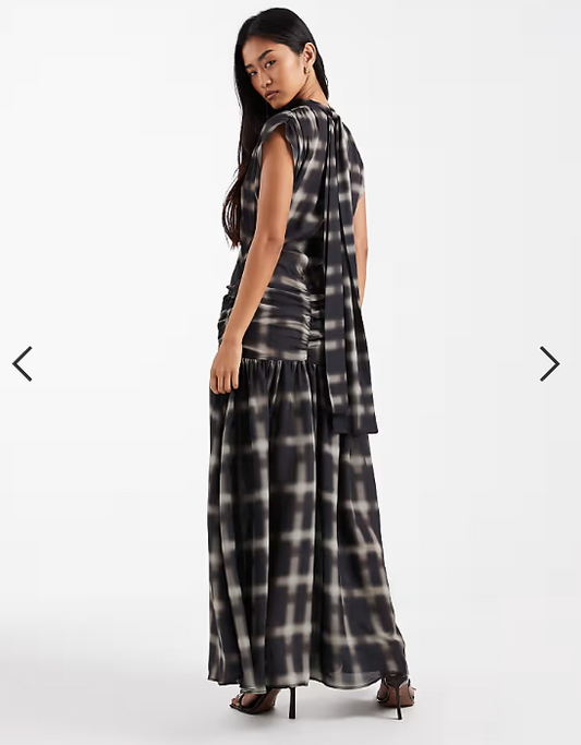 ASOS DESIGN sheer scarf draped maxi dress in check