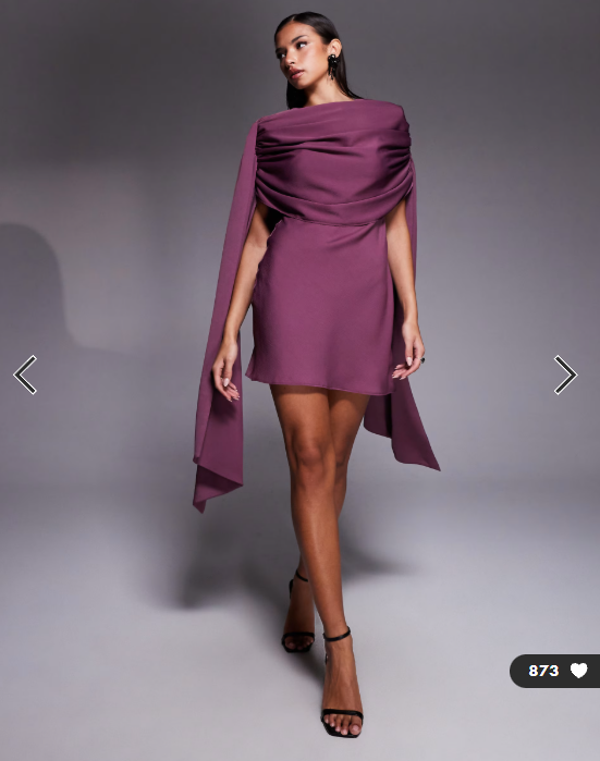 ASOS DESIGN satin shoulder pad mini dress with ruched bodice overlay and side sash details in grape