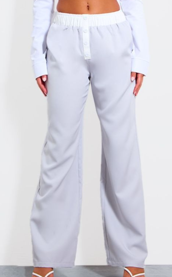 Plt - Pale Grey Contrast Waistband Boxer Detail Low Rise Trousers