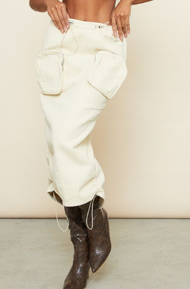 Plt - Stone Cargo Pocket Elasticated Waist Midi Skirt