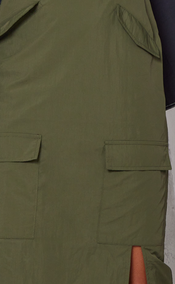Khaki Parachute Cargo Pocket Detail Strappy Midaxi Dress