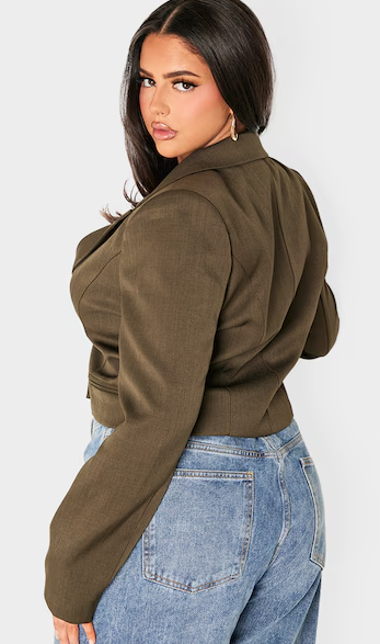 Plus Khaki Patch Pocket Cropped Detail Boxy Blazer