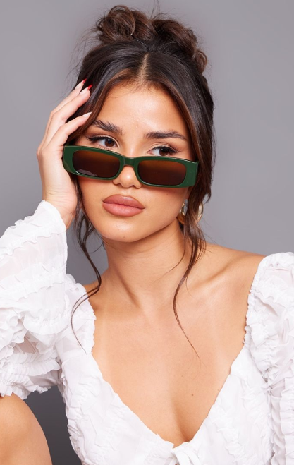 Green Chunky Arm Slim Squared Sunglasses
