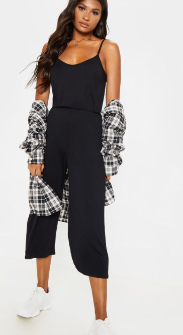 Black Strappy Jersey Culotte Jumpsuit