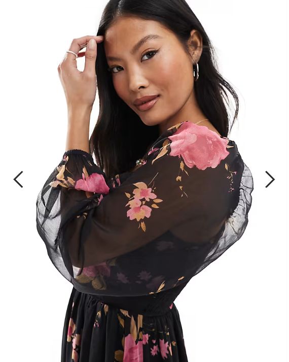 Miss Selfridge Petite long sleeve corset detail maxi dress in rose print