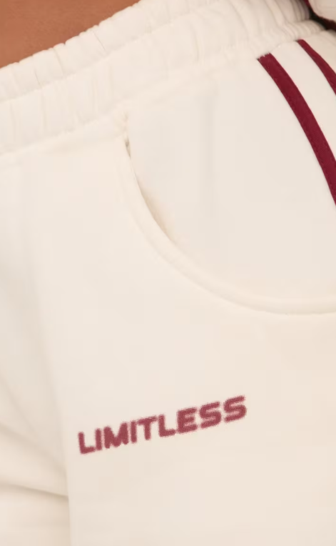 High Waist Contrast Stripe Wide Leg Joggers In Cream