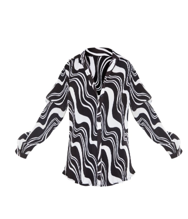 Tall Black Wave Printed Plisse Oversized Shirt
