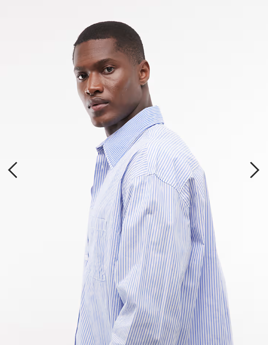 Weekday contrast collar long sleeve shirt in white and blue stripe