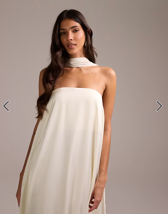 ASOS DESIGN satin bandeau wedding dress with scarf in ivory