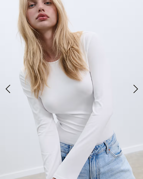 Stradivarius Long sleeve polyamide bodysuit in ecru