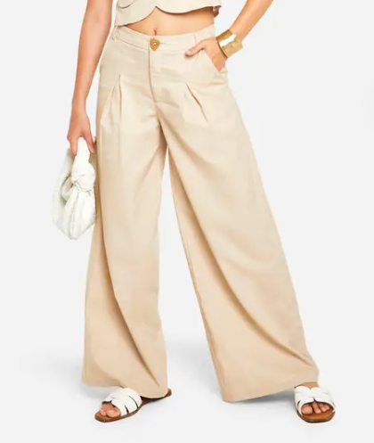 boohoo Linen Look Pleated Trouser