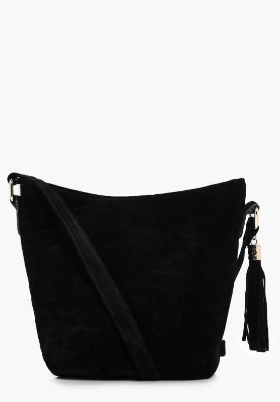 Suedette Bucket Cross Body Bag - black