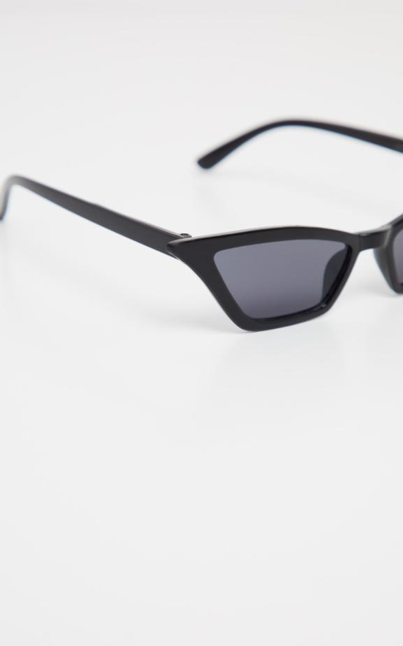 Black Narrow Slim Angular Cat Eye Sunglasses
