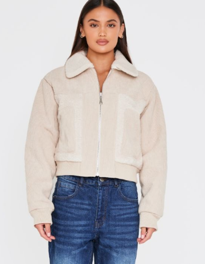 Plt - Cream Corduroy Borg Jacket