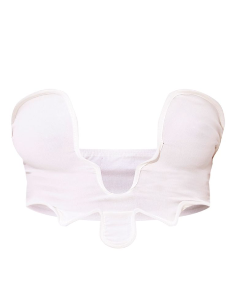 White Abstract Hem Plunge Bandeau Crop Top