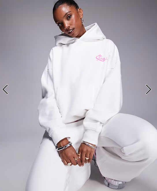 Kaiia cotton rich star logo back graphic hoodie co-ord in white and pink