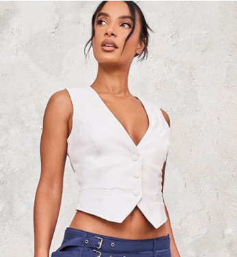 Ecru Faux Leather Fitted Waistcoat