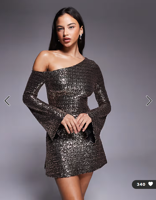 ASOS DESIGN off shoulder sequin angel sleeve mini dress in gold