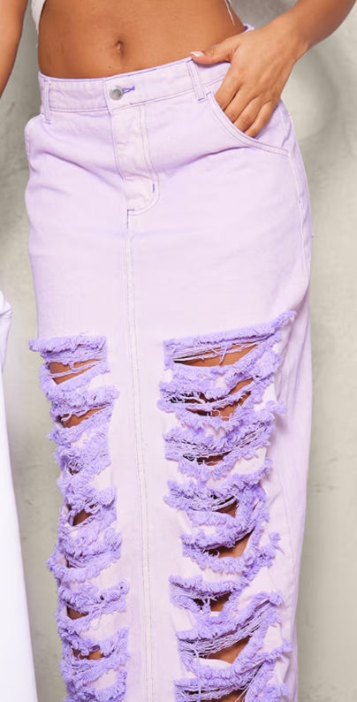 Plt - Washed Lilac Distressed Extreme Denim Midi Skirt