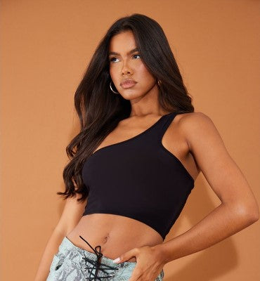 BLACK SLINKY SIDE CUT OUT CROP TOP