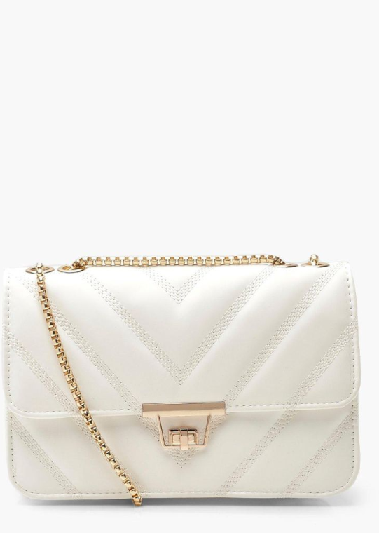 Boohoo Quilted Faux Letaher Cross Body Bag