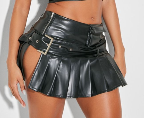 Shape Black Faux Leather Pleated Mini Skirt