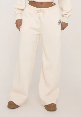 Tie Waist Swirl Graphic Detail Straight Leg Joggers In Stone