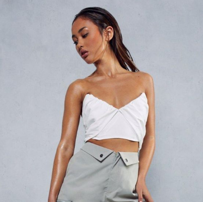 Ruched Poplin Bandeau Crop Top