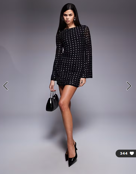 ASOS DESIGN angel sleeve star embellishment mini dress in black