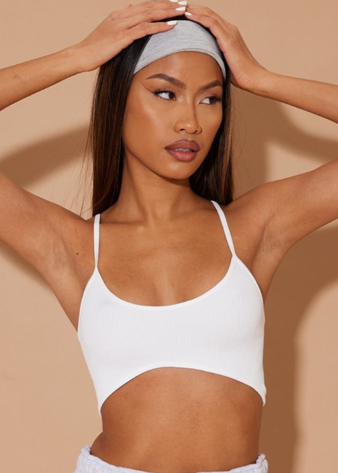 White Structured Contour Ribbed Strappy Bralet