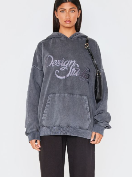 Charcoal Washed Design Studio Tonal Embroidered Hoodie