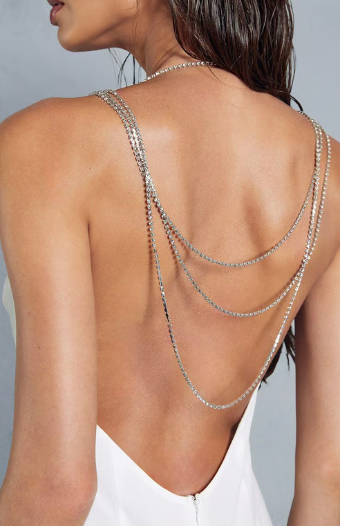 Satin Diamante Draped Back Cowl Maxi Dress