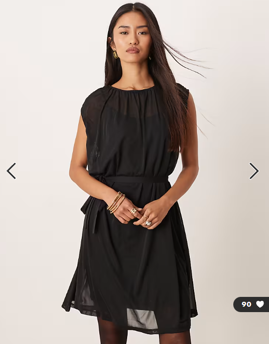 Vila tie waist chiffon mini dress in black