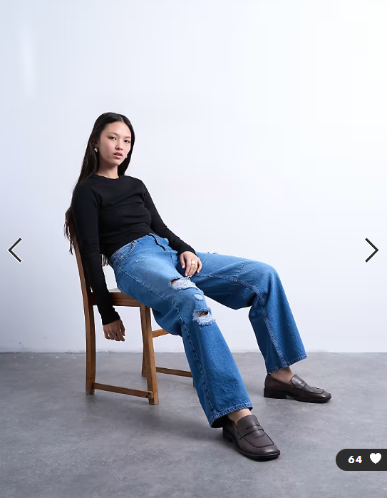 Topshop barrel jean with thigh rips in vintage blue