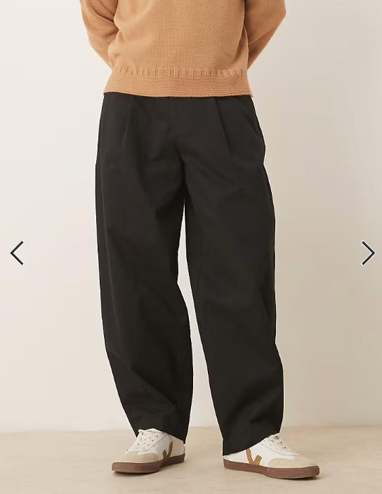 ASOS DESIGN smart 100% cotton plated wide barrel leg trousers in black