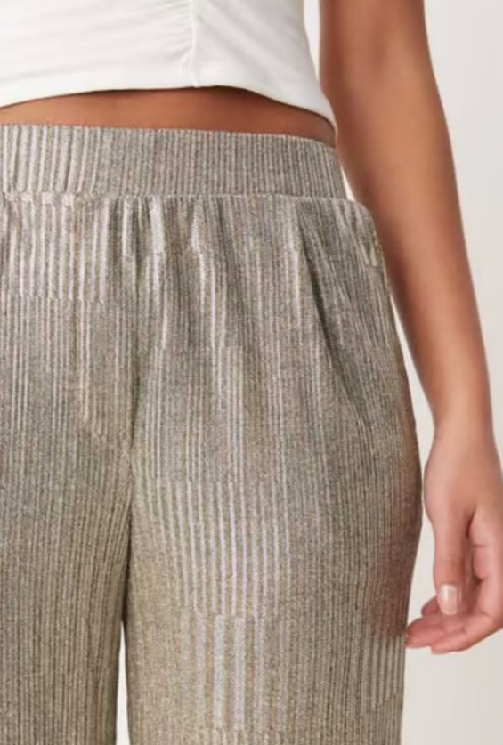 JDY Petite ribbed wide leg trousers in silver