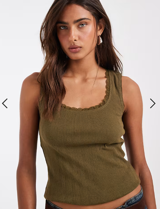 ASOS DESIGN pointelle scoop neck vest in olive