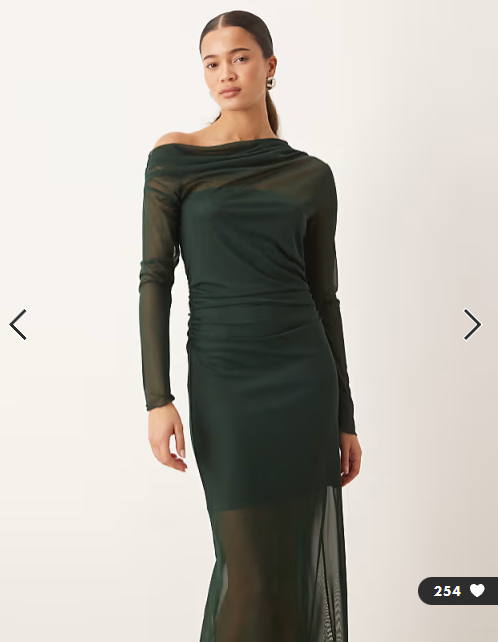Mango asymmetric long sleeve maxi dress in forest green