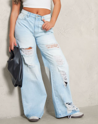 Light Blue Extreme Distressed Wide Leg Jeans