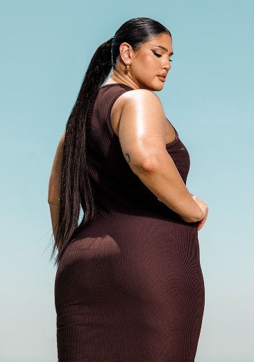 Plus Chocolate Ribbed Cut Out Waist
