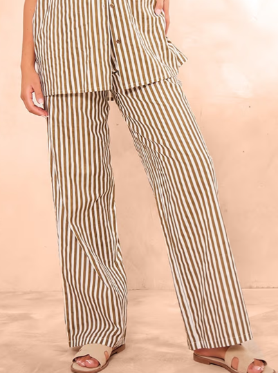 Plt - Olive Stripe Linen Look High Waisted Tailored Trousers