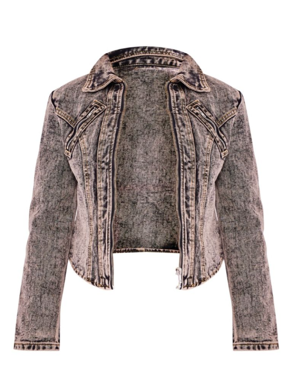Plt - Petite Dark Vintage Wash Zip Detail Cropped Denim Jacket
