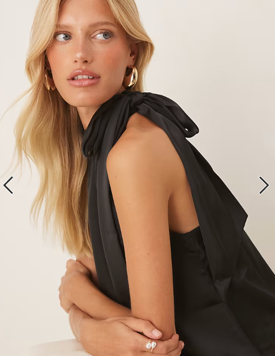 Vila tie neck satin sleeveless top in black