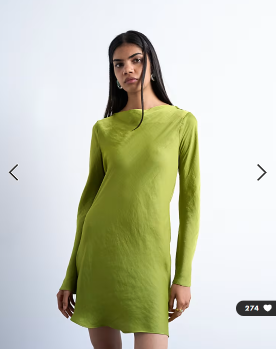 Topshop cowl back long sleeve mini satin in green
