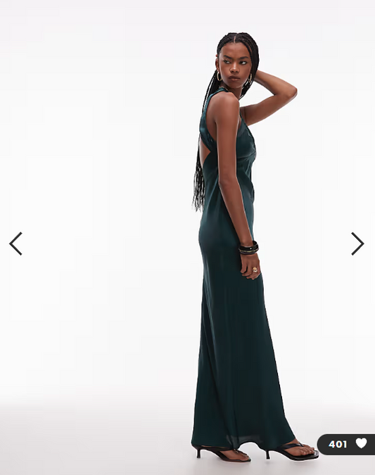 ASOS DESIGN bias cut satin panelled maxi dress with asymmetric back in dark green
