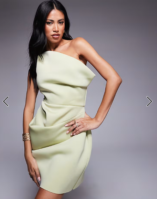 ASOS DESIGN slouch neckline cinched waist mini dress in green in scuba-style fabric