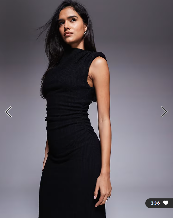 ASOS DESIGN boucle sleeveless shoulder pads ruched midi dress in black