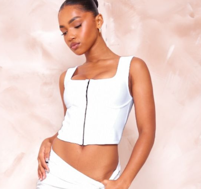 White Bandage Dip Hem Hook And Eye Square Neck Corset