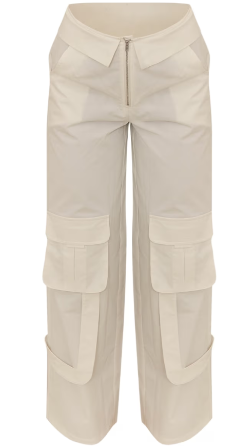 Plt - White Woven Foldover Waist Zip Front Cargos